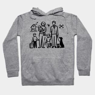 This is a simple black ink drawing of a family Hoodie